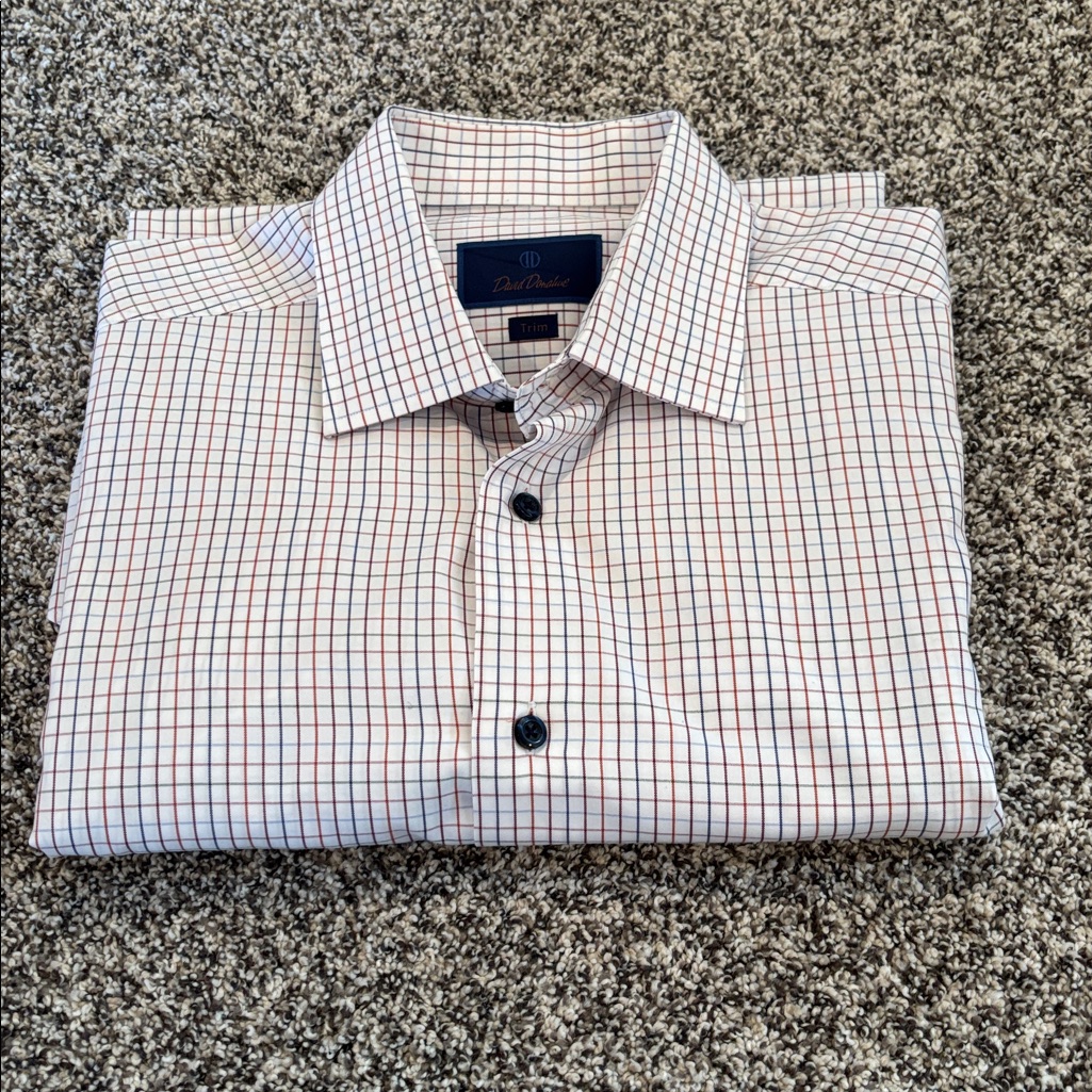 David Donahue Mens Dress Shirt  Blue And White Check